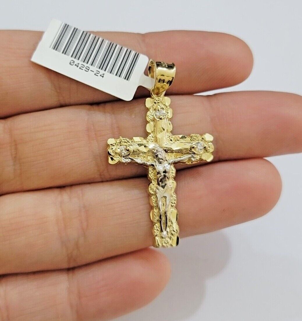 10kt Gold Milano Rope Chain Cross Charm Pendant Set 18 - 24 Inch 3mm Necklace REAL - GoldenlinQ